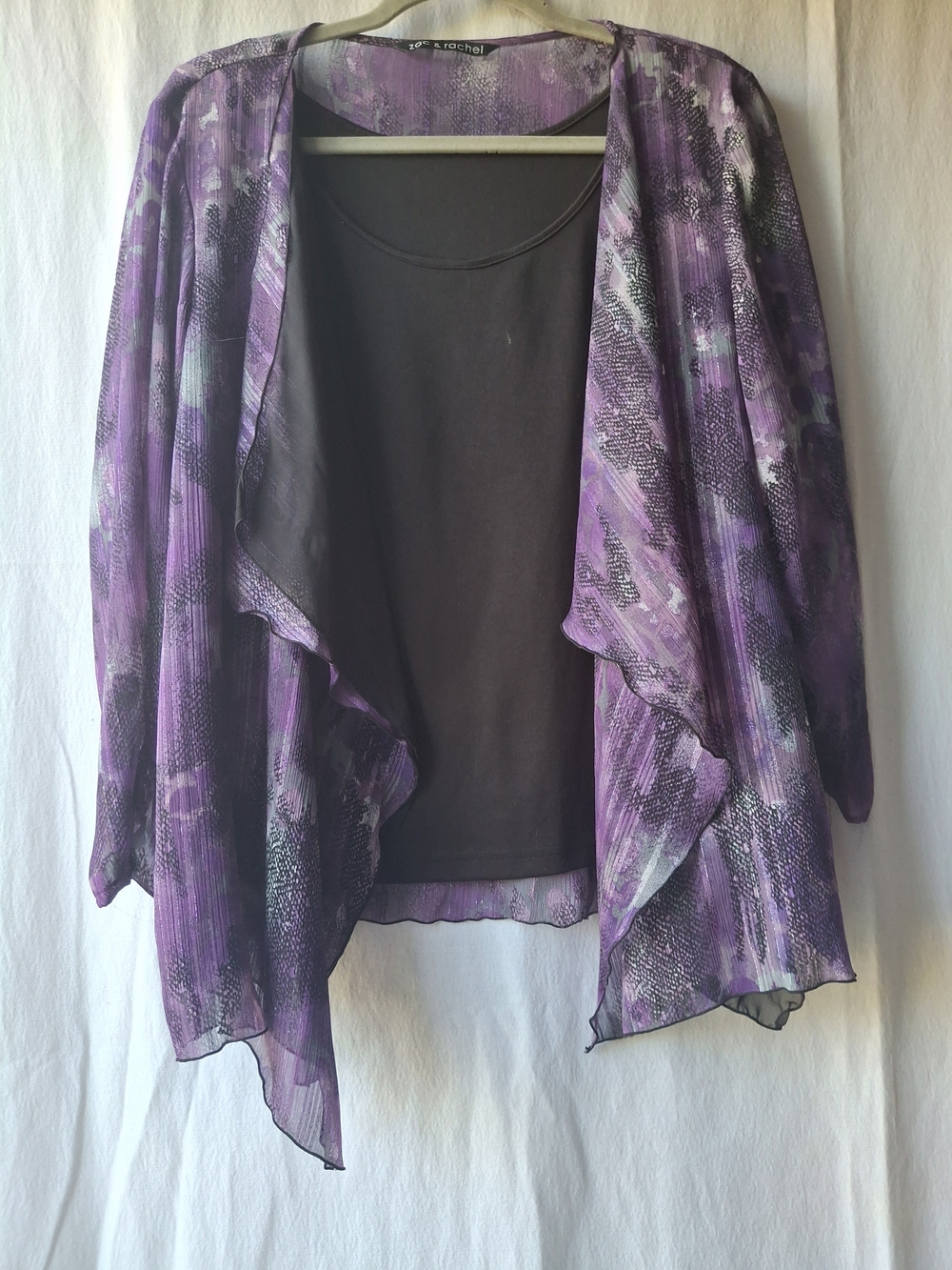 Zac + Rachel Purple Patterned Sheer Open-Front Women's Top Over Tank